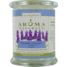 TRANQUILITY AROMATHERAPY by Tranquility Aromatherapy ONE 3.7x4.5 inch MEDIUM GLASS PILLAR SOY AROMATHERAPY CANDLE.  THE ESSENTIAL OIL OF LAVENDER IS KNOWN FOR ITS CALMING AND HEALING BENEFITS.  BURNS APPROX. 45 HRS.
