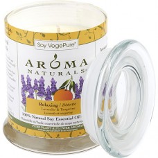RELAXING AROMATHERAPY by Relaxing Aromatherapy ONE 3.7x4.5 inch MEDIUM GLASS PILLAR SOY AROMATHERAPY CANDLE.  COMBINES THE ESSENTIAL OILS OF LAVENDER AND TANGERINE TO CREATE A FRAGRANCE THAT REDUCES STRESS.  BURNS APPROX. 45 HRS