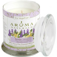SERENITY AROMATHERAPY by Serenity Aromatherapy ONE 3.7x4.5 inch MEDIUM GLASS PILLAR SOY AROMATHERAPY CANDLE. COMBINES THE ESSENTIAL OILS OF LAVENDER AND YLANG YLANG TO ENHANCE INNER BALANCE AND WELL-BEING. BURNS APPROX. 45 HRS.