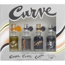 CURVE VARIETY by Liz Claiborne 4 PIECE MENS MINI VARIETY WITH CURVE CRUSH & CURVE & CURVE SPORT & CURVE BLACK AND ALL ARE COLOGNE SPRAY .5 OZ